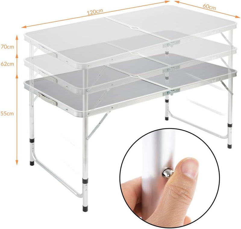 CASARIA® Klapptisch Wetterfest Höhenverstellbar Campingtisch mit Stühlen Gartentisch Falttisch 120x6