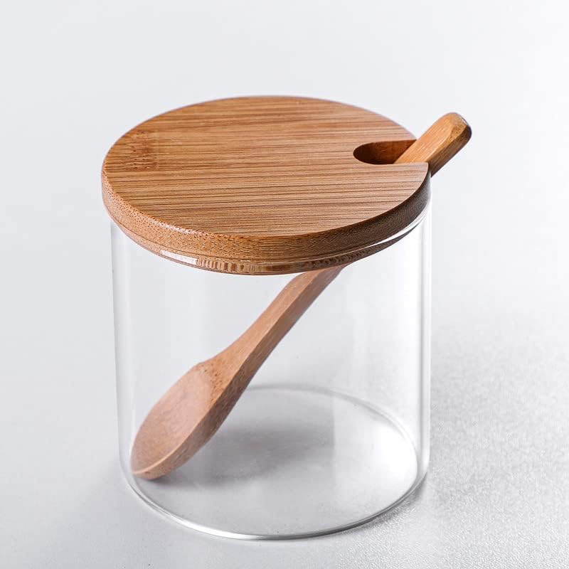 Gewürzbehälter 3er Set,300ml Gewürzgläser mit Löffel, Bambusdeckel und Base,Gewürzständer Glasgewürz