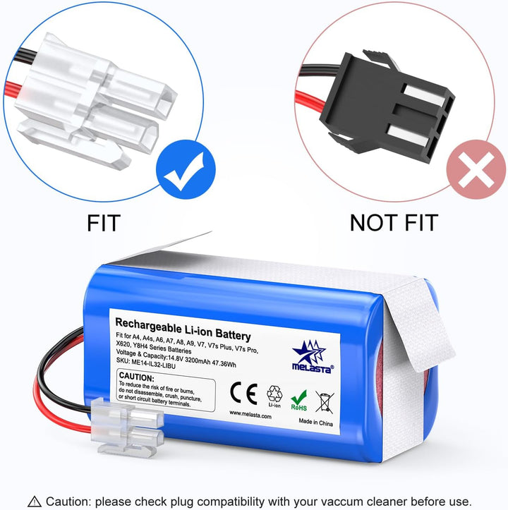 melasta 14,4V 3200 mAh Li-ion Ersatzakku Akku Batterie für iLife Staubsauger A4, A4s, A6,V7, A6, A7,