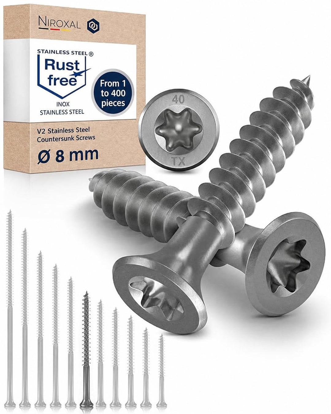 Edelstahlschrauben Torx Holzschrauben 8x120 Edelstahl V2A rostfrei Spanplattenschrauben für Holz Tei