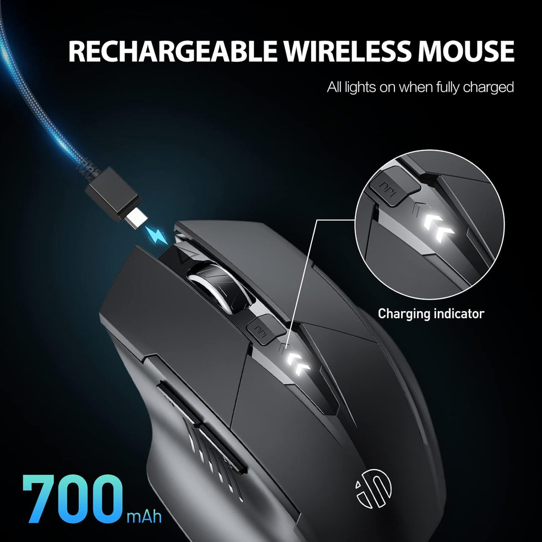 inphic Bluetooth Maus, Multi-Device Silent wiederaufladbare Bluetooth Funkmaus (Tri-Mode: BT 5.0/4.0