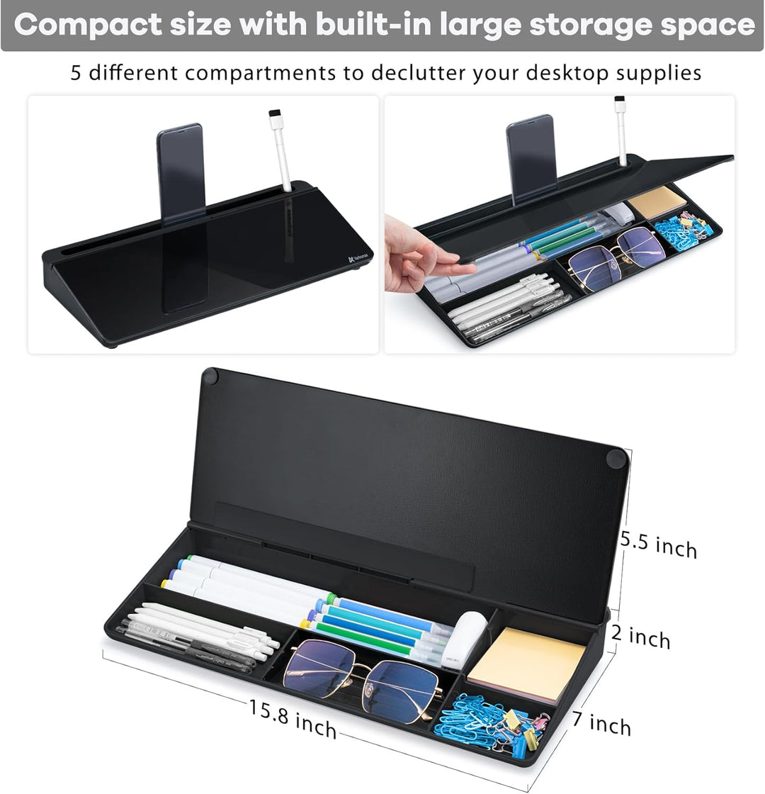 Varhomax Schreibtisch Organizer, Desktop Whiteboard Glas Schwarz Mit Aufbewahrung Abwischbar, To Do