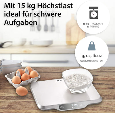 ADE Extra grosse Küchenwaage digital bis 15 kg | Wiegefläche 26x31 cm | Paketwaage