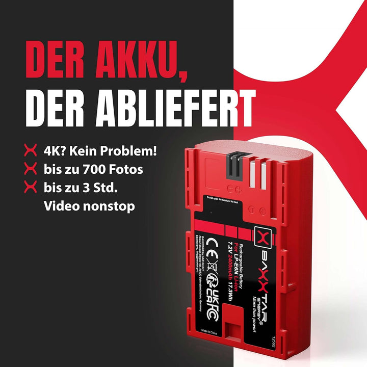 Baxxtar LP-E6N Akku 2400mAh Ersatzakku kompatibel mit Canon EOS 5D Mark II Mark III 5DS R5 R 6D 7D 6