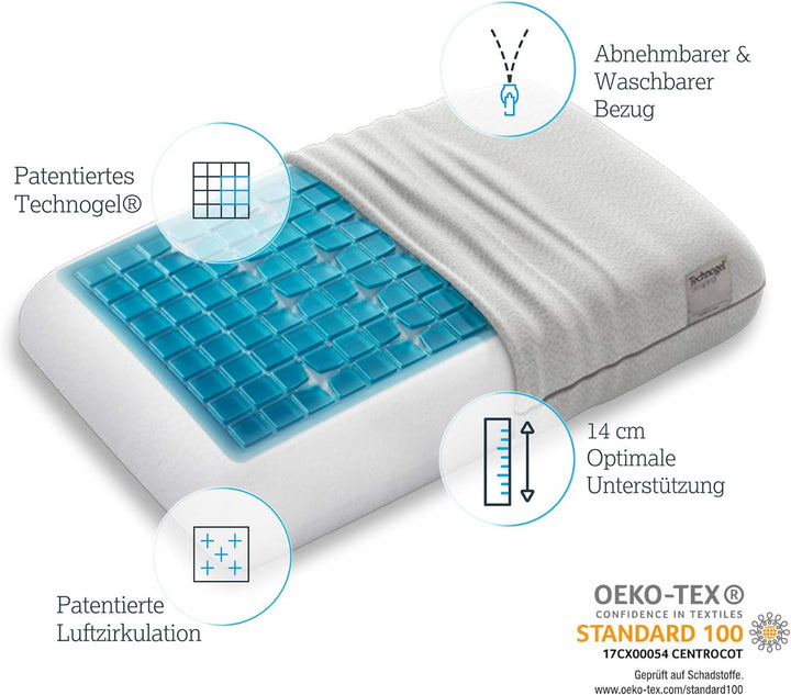 Technogel® Deluxe Orthopädisches Nackenstütz-Kopfkissen – Patentiert, Schadstofffrei & Zertifiziert