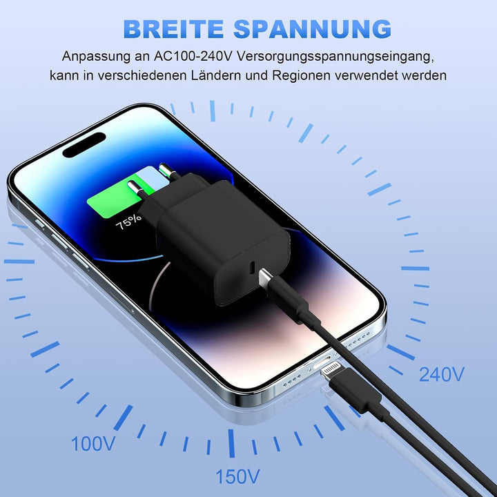 iPhone Ladekabel, [MFi-Zertifiziert] 2er Pack iPhone Ladegerät Apple Ladekabel 2M, USBC Schnellladeg