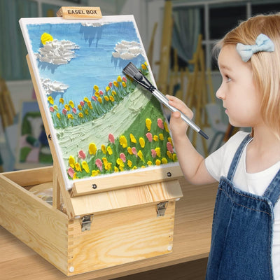 WEEKSUN Tischstaffelei, Staffelei Feste Holz für Kunst, Einstellbare Kofferstaffelei mit 3 Fächern f