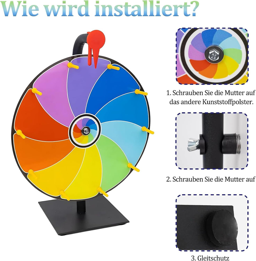 Glücksrad zum Drehen, 10 Slots Glücksrad Spielzeug, mit Trocken Abwischbarem Marker und Radiergummi,