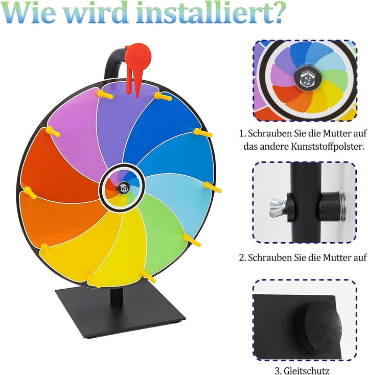 Glücksrad zum Drehen, 10 Slots Glücksrad Spielzeug, mit Trocken Abwischbarem Marker und Radiergummi,