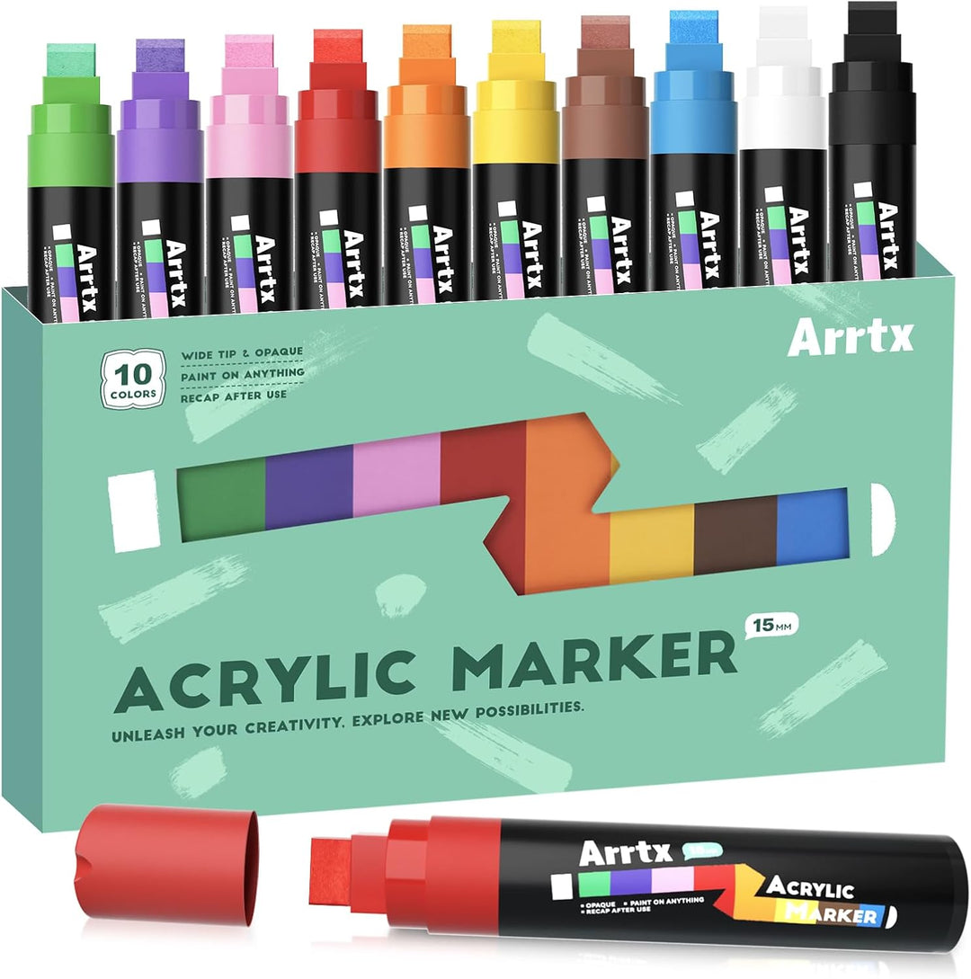 Arrtx Graffiti Acryl Marker Set, 15mm Jumbo-Filzspitze Grafitistifte, 10 Jumbo, Acryl-Farbstifte für