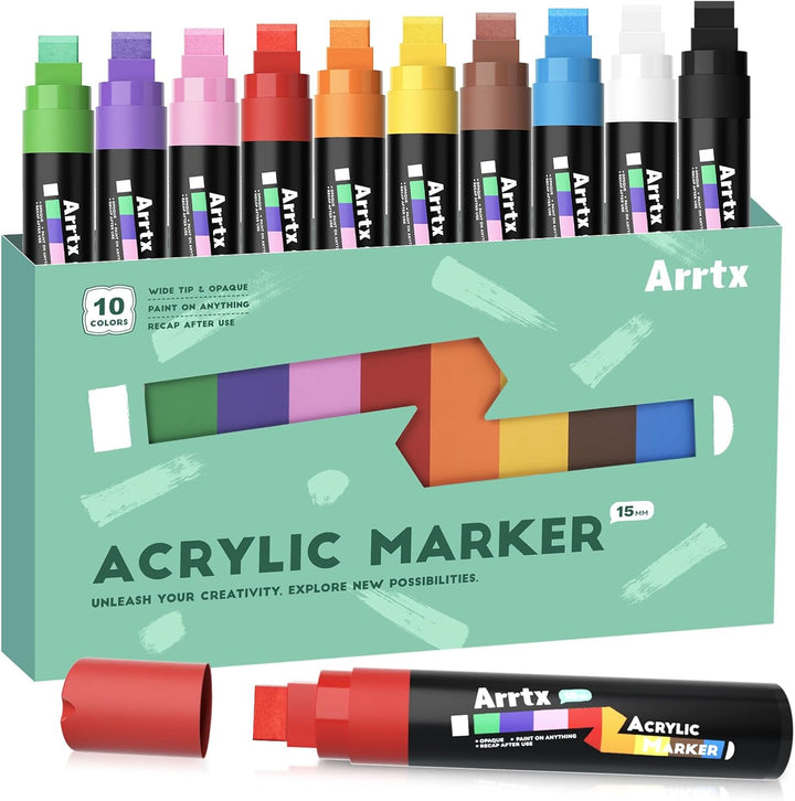Arrtx Graffiti Acryl Marker Set, 15mm Jumbo-Filzspitze Grafitistifte, 10 Jumbo, Acryl-Farbstifte für
