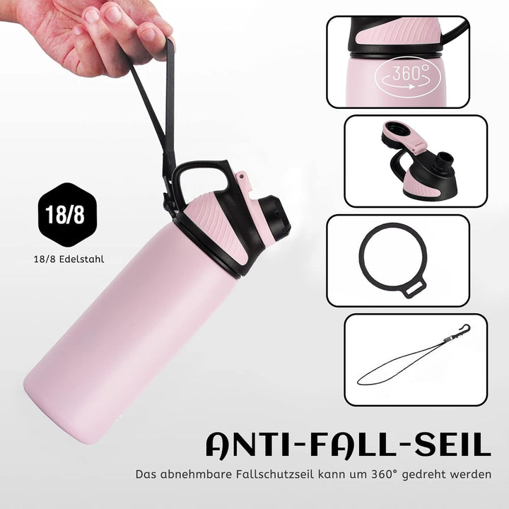 Fjbottle Edelstahl Trinkflasche Sport mit Magnetischem Deckel 1L, 800ml, 600ml, 400ml BPA-Frei Ausla