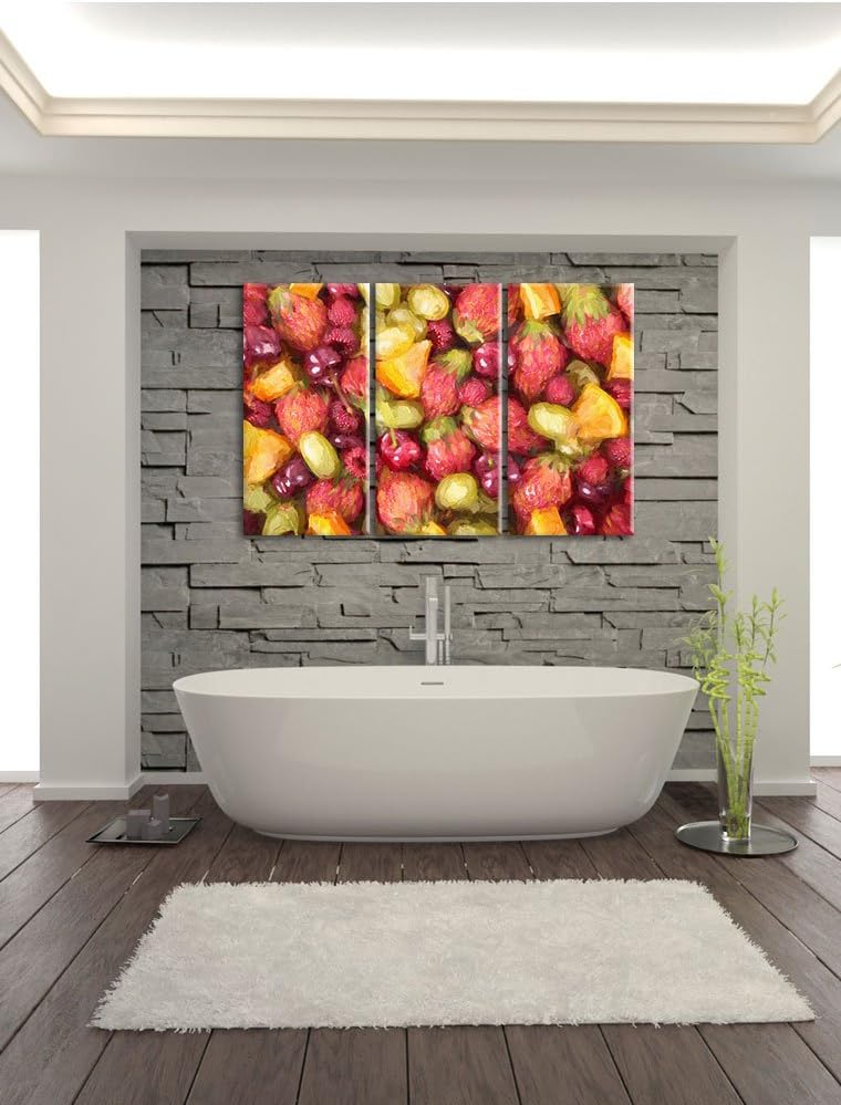 Pixxprint Fruits: Cherry, Strawberry, Orange, Grapes Pinsel Effekt 3-Teiler Leinwandbild 120x80 Bild