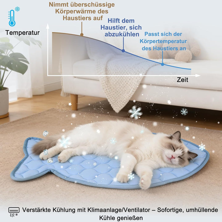 SZEE Fischformen Kühlmatte für Katzen/Kleine Hunde, Einzigartig Selbst Kühlenden Katzenmatte im Somm