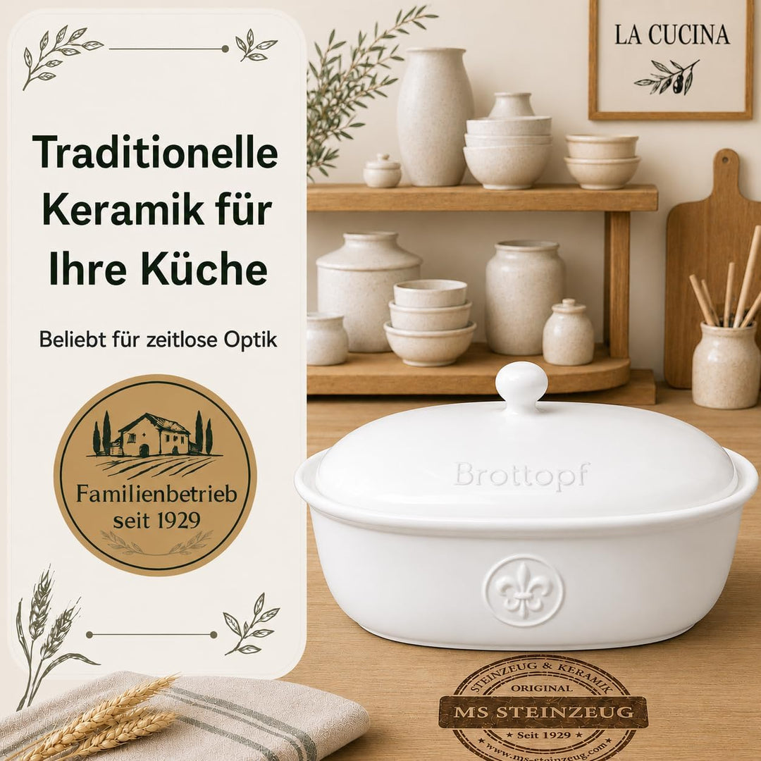 Brottopf in weiss - Brotkasten - oval - Steingut mit Belüftung