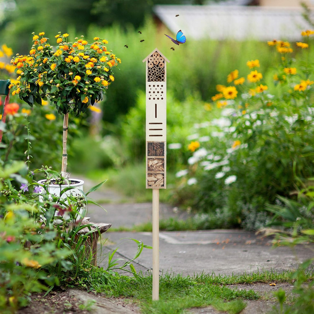 Relaxdays Insektenhotel mit Erdspiess, Nisthilfe Garten, gross, stehend, Bienenhotel Wildbienen, Hol