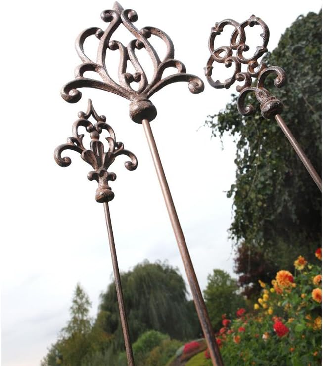 Dehner Gartenstab Ornament Speer, 6 Stück, je ca. 140 x 16 x 3.2 cm, Gusseisen, edelrostfarben