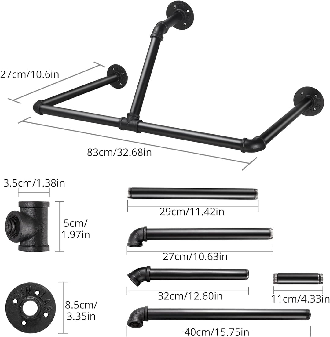 TANiCE Industrierohr Kleiderstangen 83cm Kleiderständer Wand Kleideraufbewahrung zur Wandmontage für