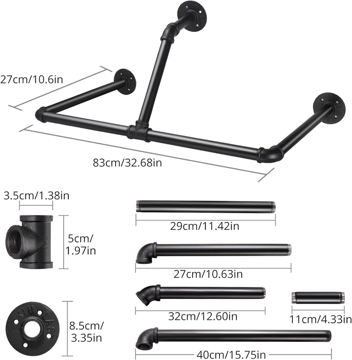 TANiCE Industrierohr Kleiderstangen 83cm Kleiderständer Wand Kleideraufbewahrung zur Wandmontage für