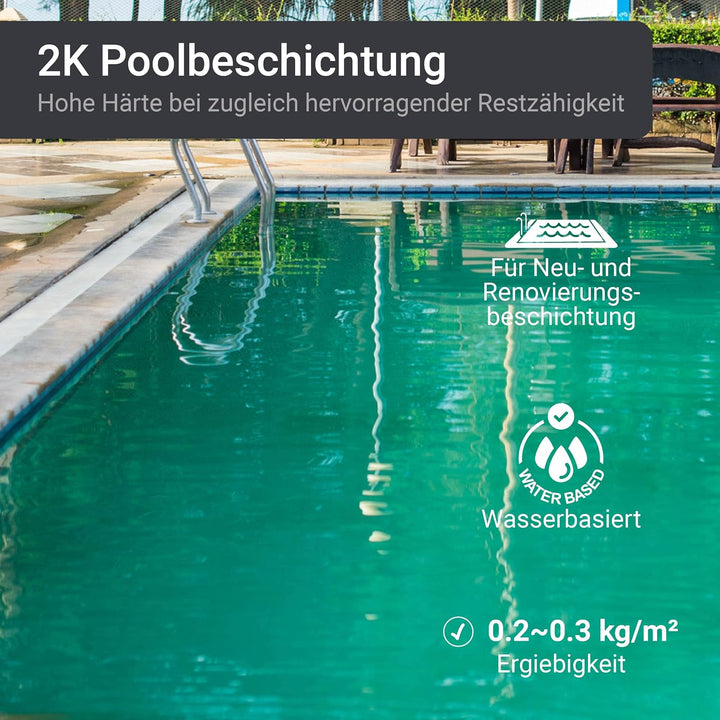 WO-WE 2K Poolfarbe Poolbeschichtung Schwimmbadfarbe MATT Platingrau RAL7036-10kg RAL 7036 - Platingr
