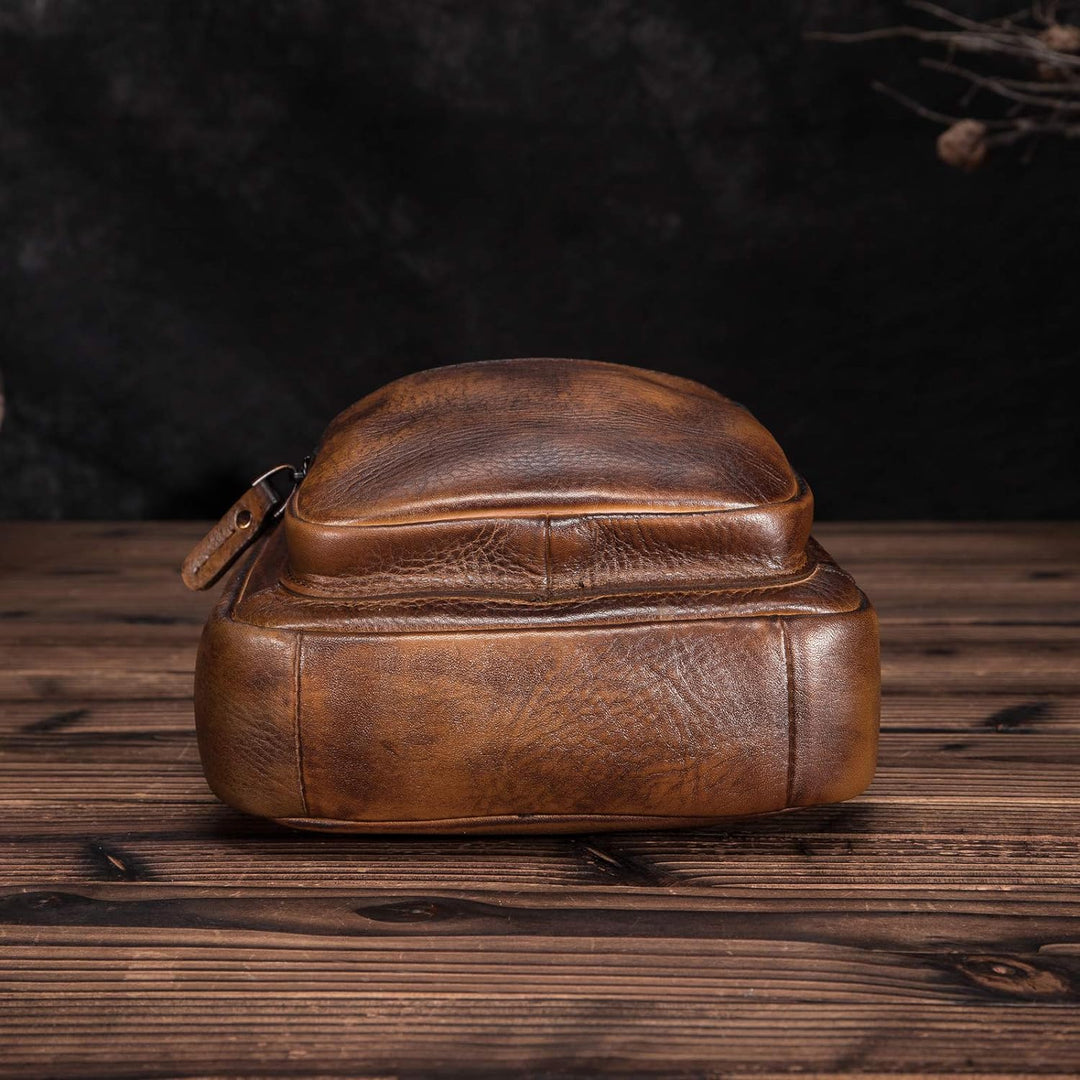 Le’aokuu Herren Echtes Leder Hüfttasche Brusttasche Bauchtsche Crossbody Bag Sling Bag Schultertsche