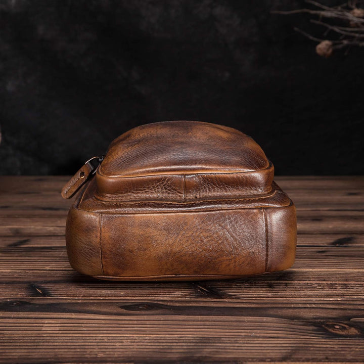 Le’aokuu Herren Echtes Leder Hüfttasche Brusttasche Bauchtsche Crossbody Bag Sling Bag Schultertsche