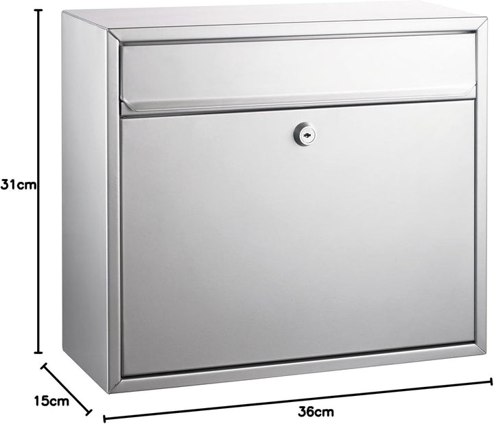 ALCO-Albert 8601 - Briefkasten, silber lackiert, ca. 31 x 36 x 15 cm 31 x 36 x 15 cm Silber, 31 x 36