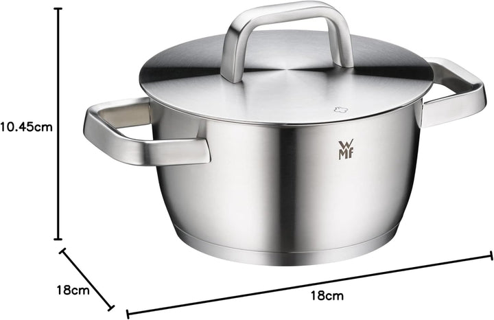 WMF Iconic Kochtopf klein 18cm, Metalldeckel, Fleischtopf Induktion 2,3l, kleiner Topf, Cromargan Ed