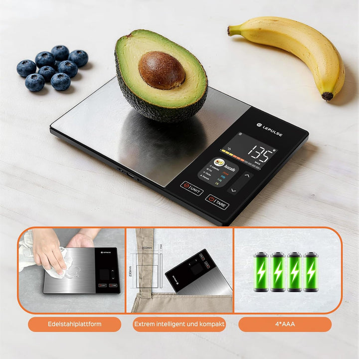 Küchenwaage Digitale mit Nährwertberechnung, smart vita ernährungswaage | Lebensmittelwaage mit 24 N