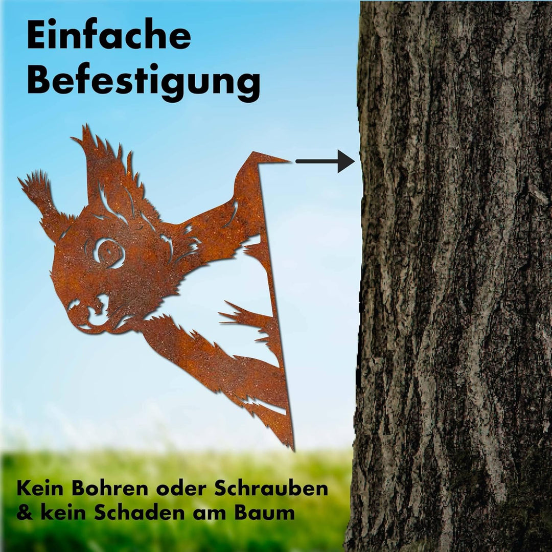 Steelmonks Gartendeko aus Rost: Eichhörnchen Baumstecker aus Cortenstahl – Langlebige Rostfigur für