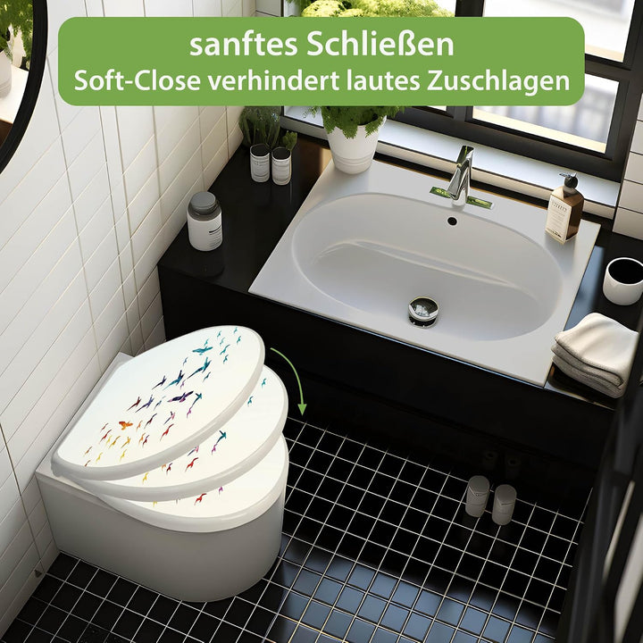 banjado Toilettendeckel mit Absenkautomatik 44,5x37cm - Soft Close Toilettensitz - WC Sitz mit Absen