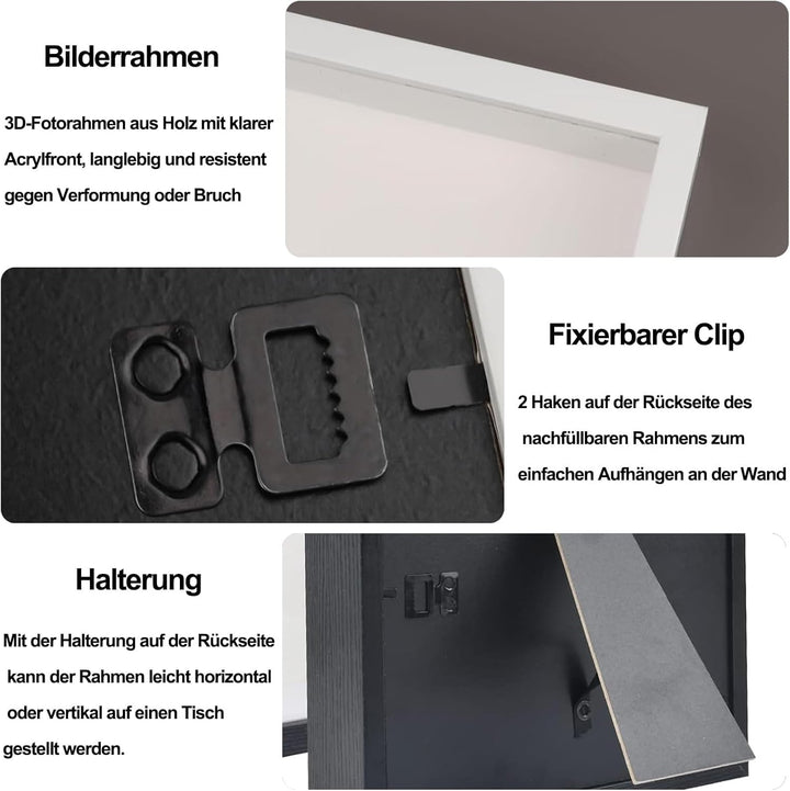 Bilderrahmen zum Befüllen, Objektrahmen Tiefer 3 cm, Tiefer Bilderrahmen zum Befüllen 30 x 30 cm, mi