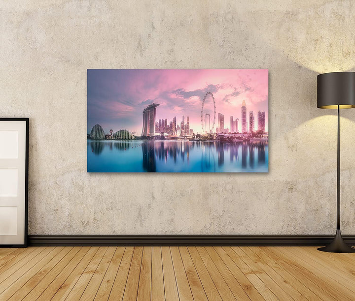 islandburner Bild auf Leinwand Lila Malerischer Sonnenuntergang Marina Bay Skyline Singapur Bilder W