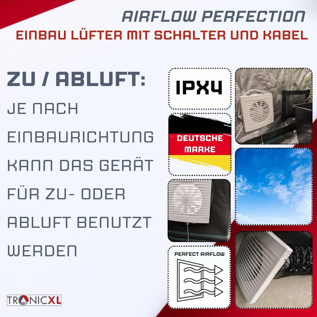 125mm Abluft/Zuluft Grow Lüfter Ventilator mit Netzstecker und Schalter für Homebox Growbox Growschr