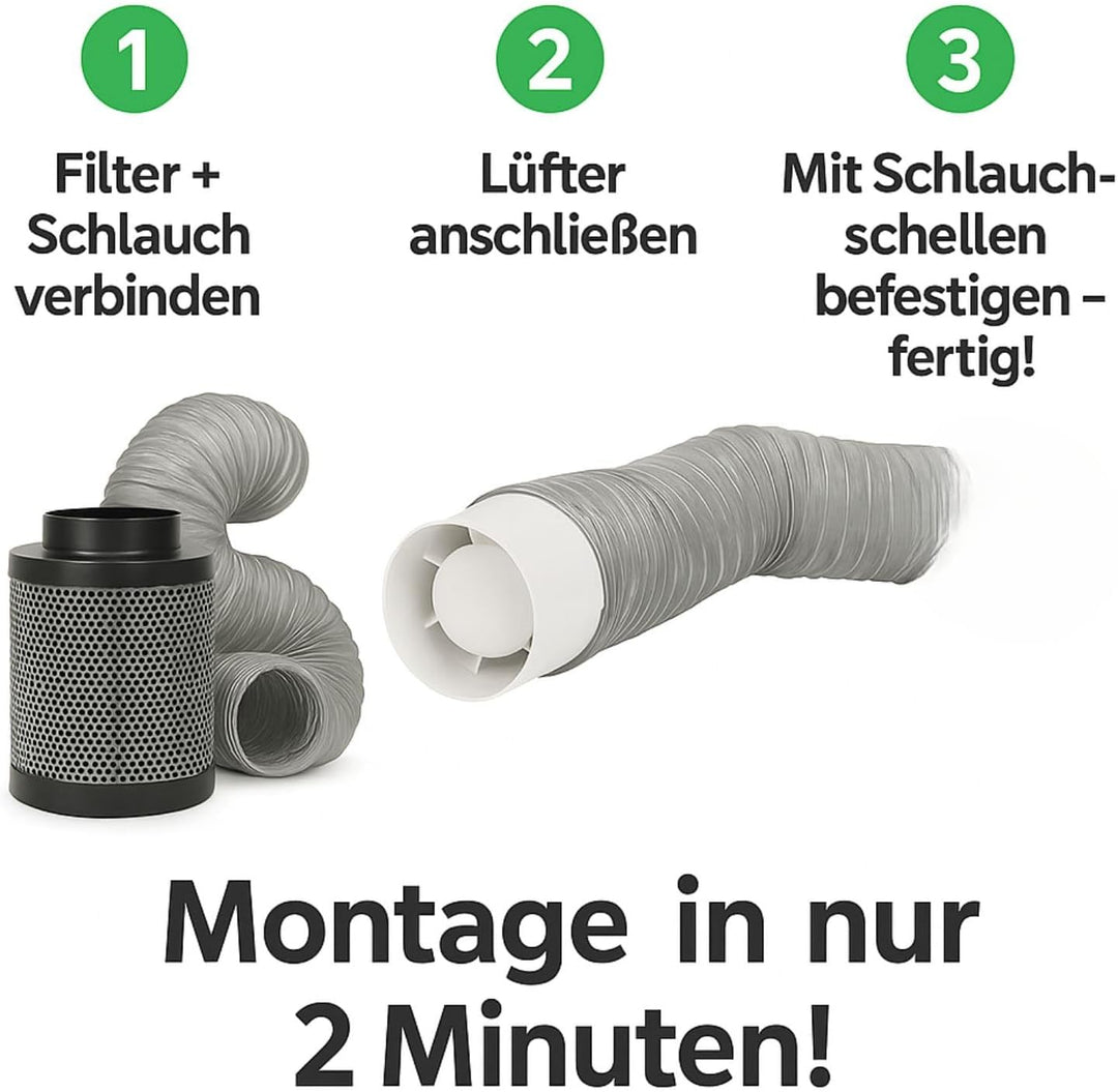 Weedness Grow Abluft Set Set ECO 190 m3/h 125 mm Flansch Belüftungsset - Grow Indoor Aktivkohlefilte