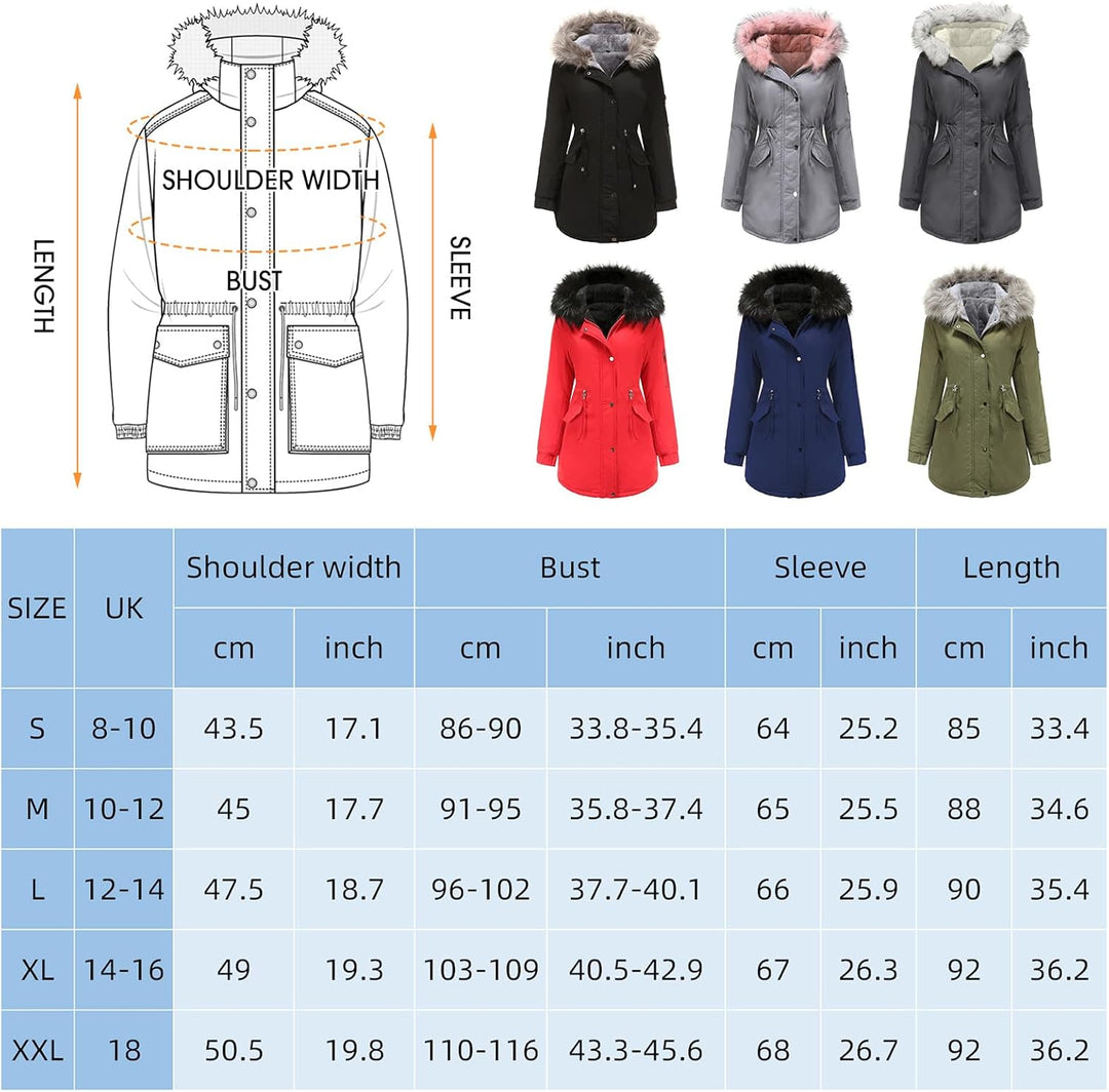 Tuopuda Jacke Damen Wintermantel mit Kapuze Reissverschluss Parka Mantel Langarm Hooded Jacket Schwa