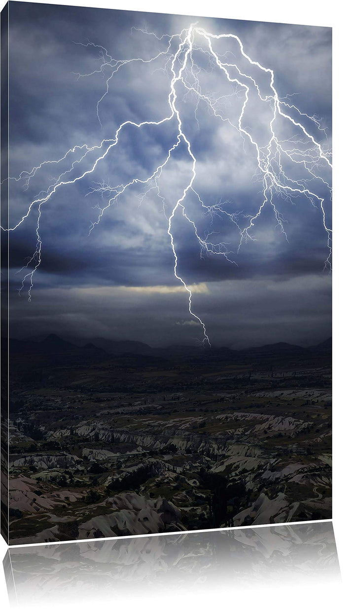 Pixxprint Blitze und Gewitter als Leinwandbild/Grösse: 100x70 / Wandbild/Kunstdruck/fertig bespannt