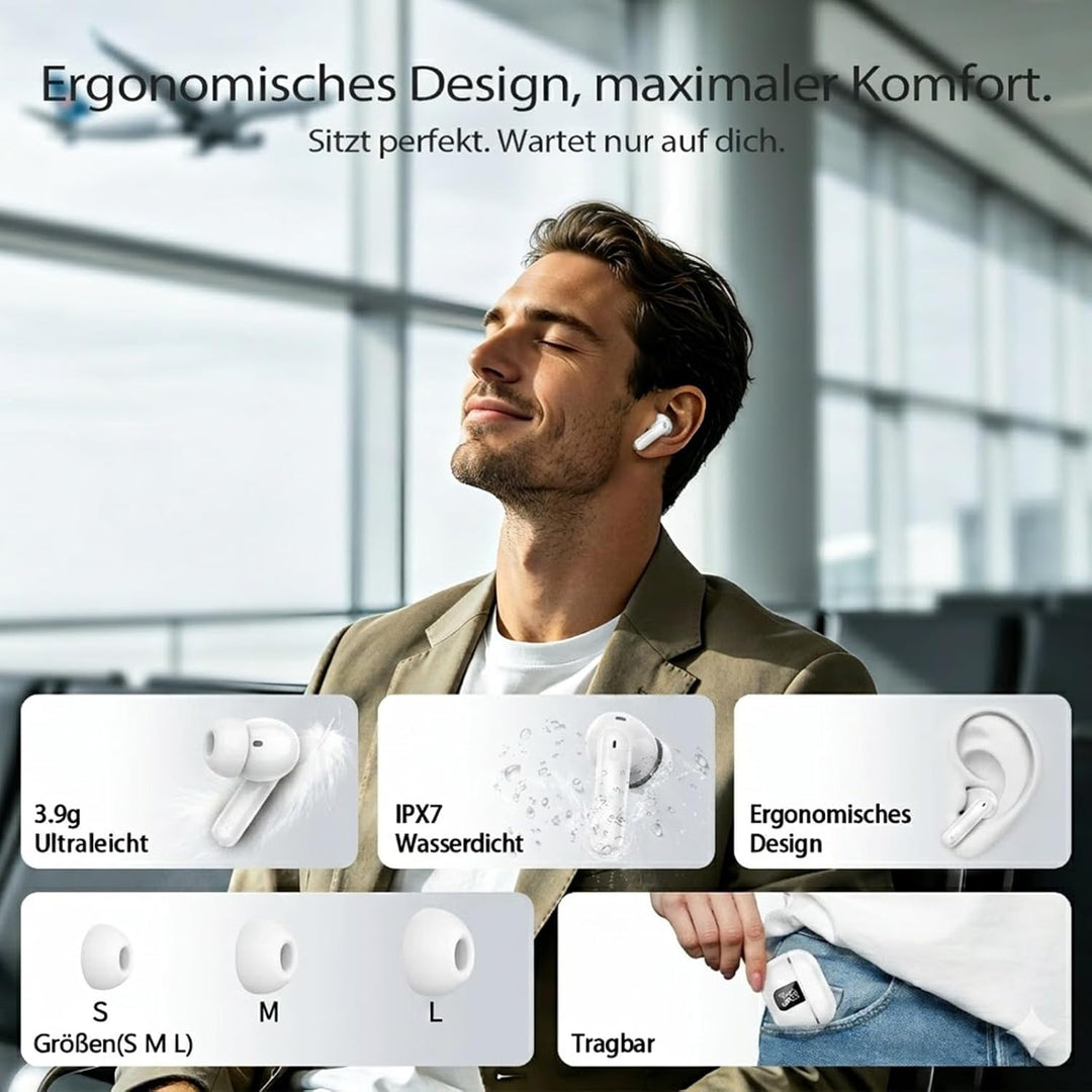 W70 Pro Bluetooth Kopfhörer In-Ear, Bluetooth 5.4 Wireless Earbuds mit HiFi-Sound, Sport Ohrhörer mi