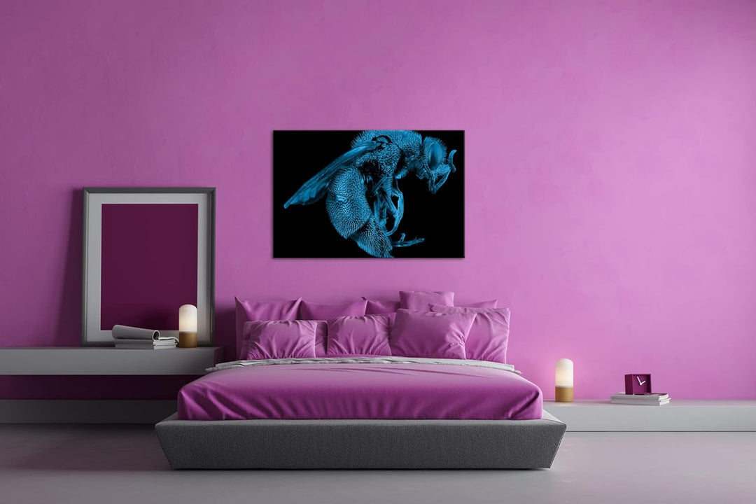 deyoli Dark gigantische Blaue Biene Format 80x60 Effekt: Monocrome Blau als Leinwandbild, Motiv fert