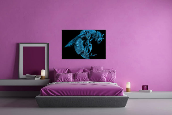 deyoli Dark gigantische Blaue Biene Format 80x60 Effekt: Monocrome Blau als Leinwandbild, Motiv fert