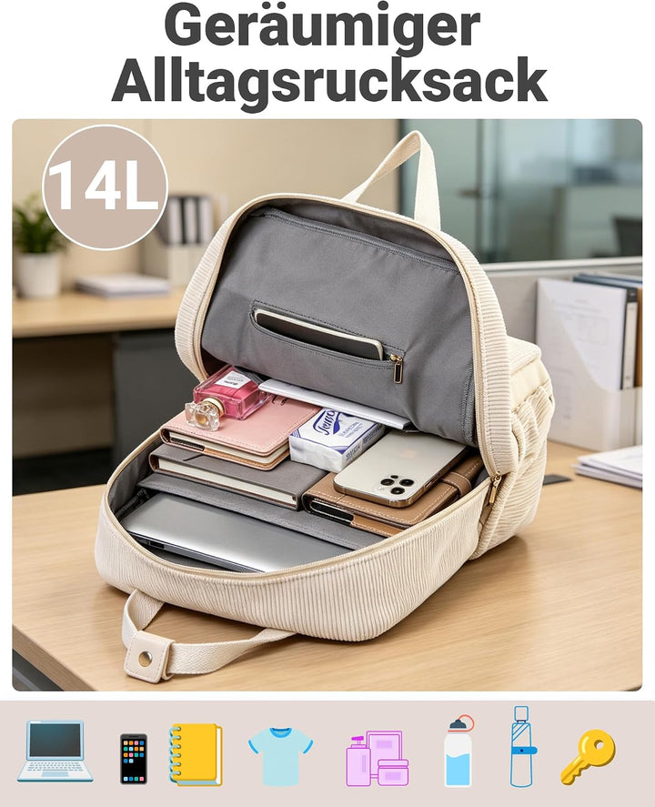 Makukke Rucksack Damen&amp;Herren, Cord Daypack Anti-Theft Tasche Casual Schultasche Citytasche, für Sch