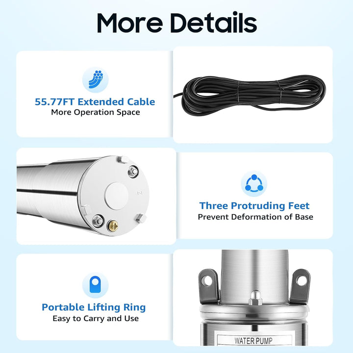 Tauchpumpe Tiefbrunnenpumpe Wasserpumpe Leise Tiefbrunnenpumpe Solar-Tauchpumpe Edelstahlbrunnenpump