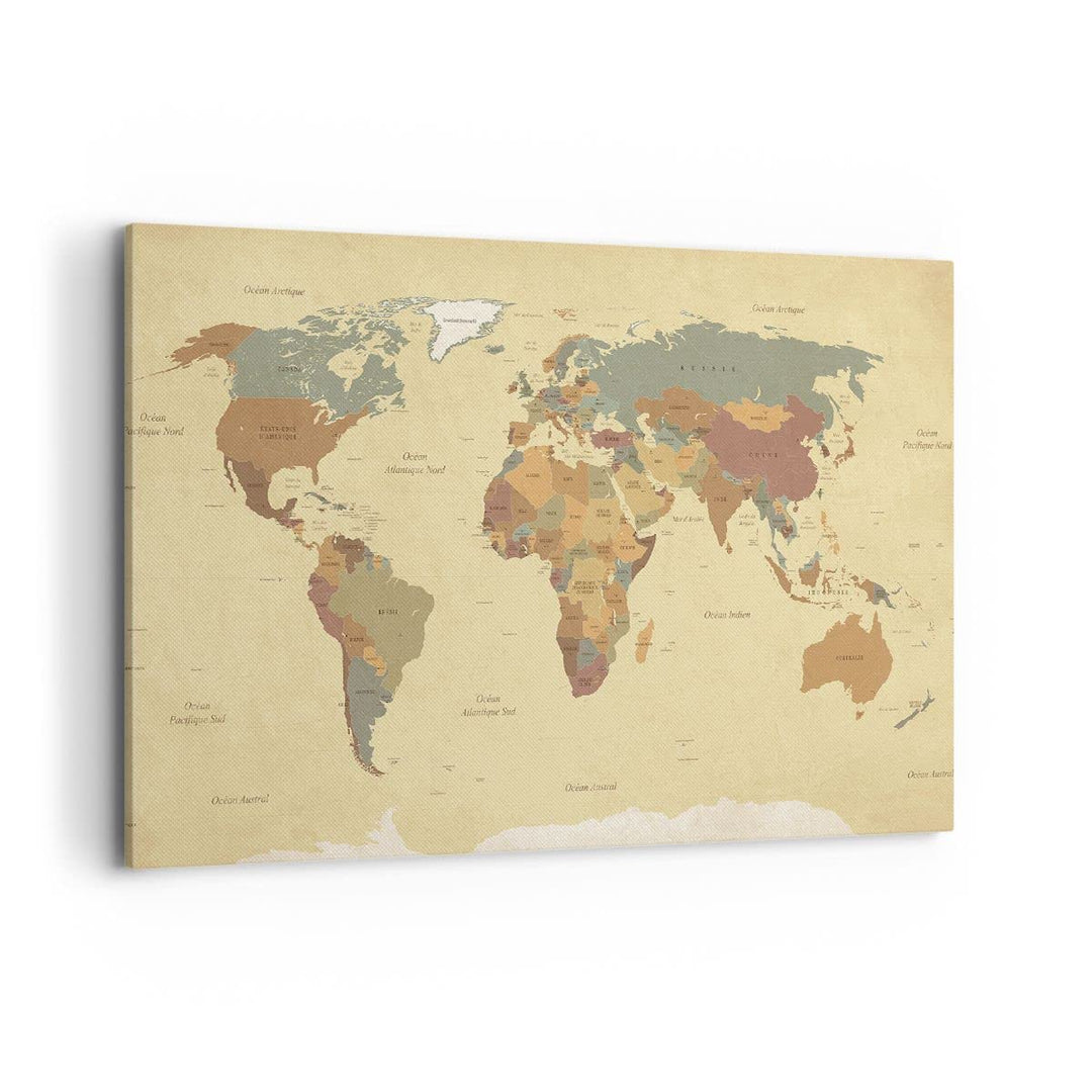 Bilder auf Leinwand 100x70cm Leinwandbild mit Rahmen Karte Welt Land Gross Wanddeko Bild Schlafzimme