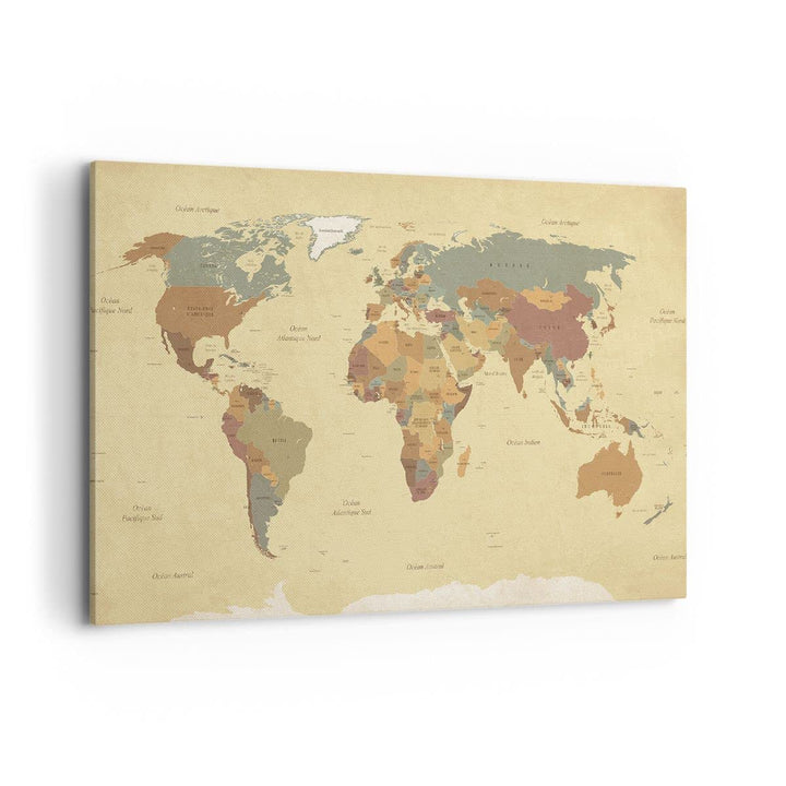 Bilder auf Leinwand 100x70cm Leinwandbild mit Rahmen Karte Welt Land Gross Wanddeko Bild Schlafzimme