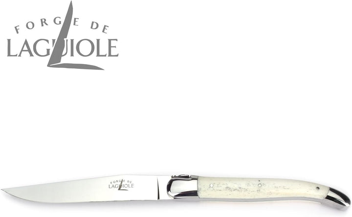Forge de Laguiole - Steakbesteck - Griff Knochen - Besteck Frankreich - Steakmesser und Gabel - Stah