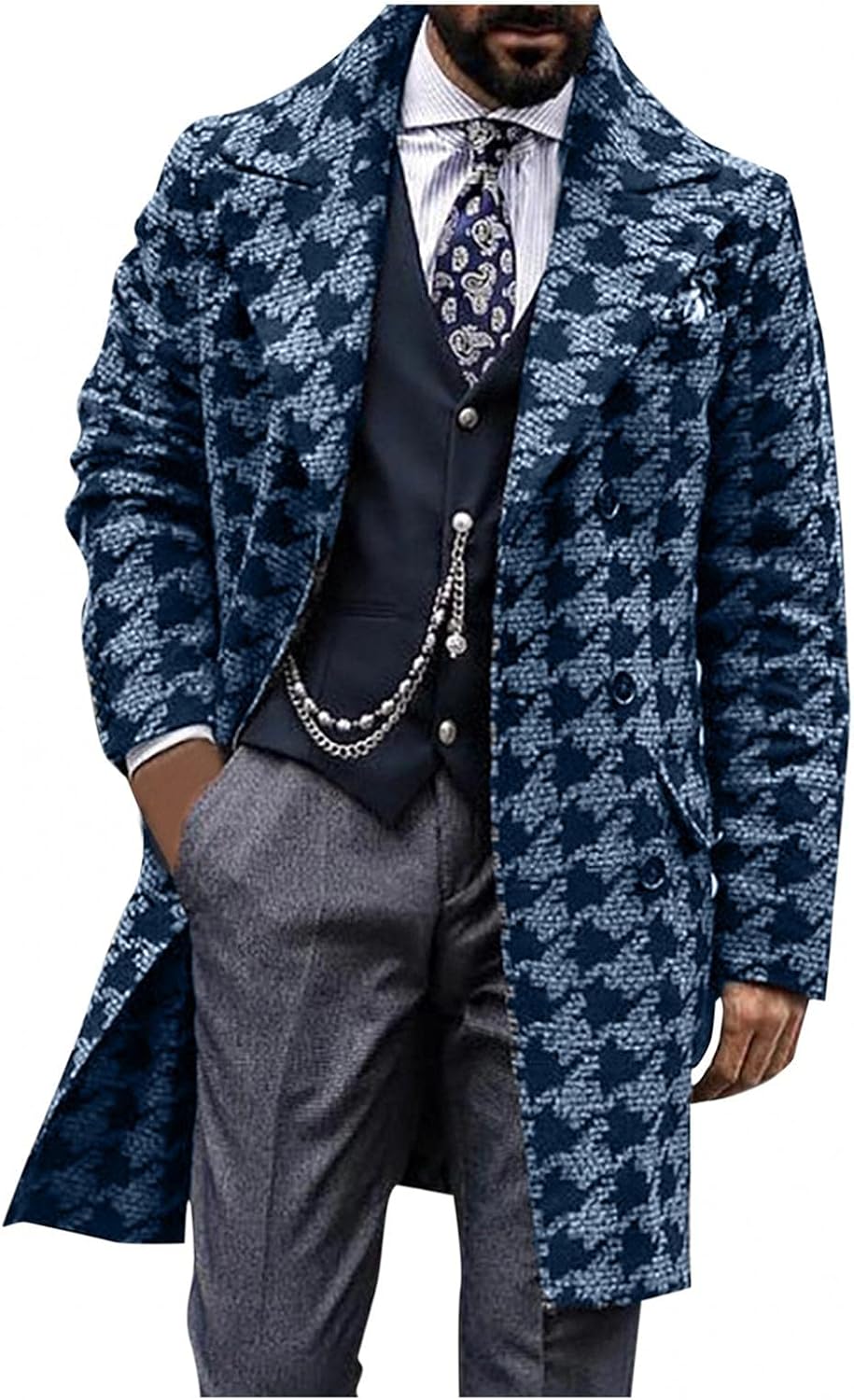 Zhiyao Herren Warm Wollmantel Stehkragen Wintermantel Trenchcoat Klassischer Winter Jacke Reverskrag