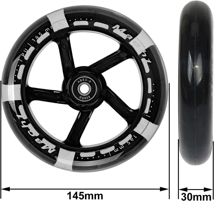 2 Stück 145x30mm Mach1 Kickscooter Rollen-Set inklusive Kugellager + Spacer - Cityroller Ersatz Reif