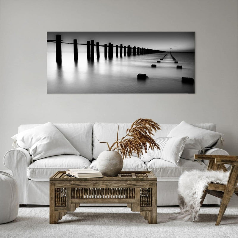 Wandbilder Dekoration Wohnzimmer Meer Ufer Ozean Horizont Panorama Bilder auf Leinwand 120x50cm Lein