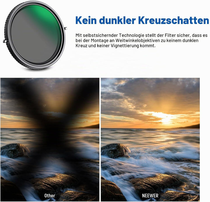 NEEWER 2 in 1 72mm Variable ND Filter ND2-ND32&amp;CPL (Zirkular Polfilter) No X Cross Variabel Graufilt
