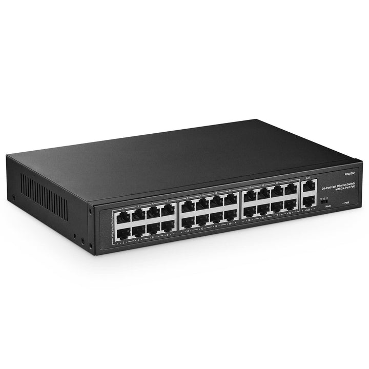 YuLinca 24 Port PoE Switch, 10/100Mbps PoE+ Ports, 2 Gigabit Ethernet Uplink, IEEE802.3af/at, Max 30